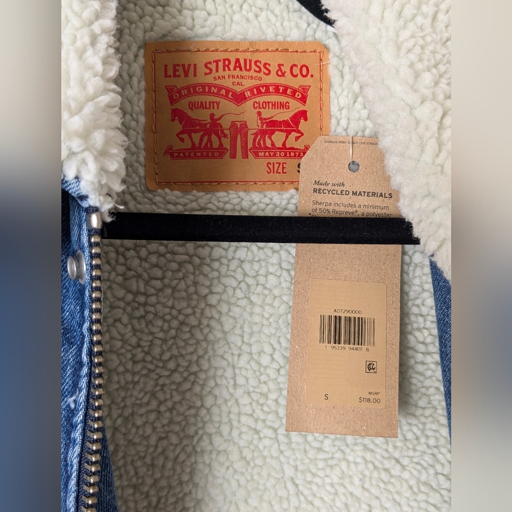 Levis NWT Sherpa Lined Blue Denim Jean Jacket Mens Size S • NEW - Picture 7 of 8